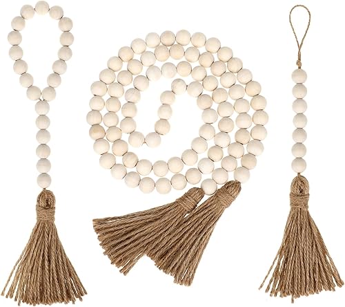 IMIKEYA Guirnalda de cuentas de madera 3 piezas de guirnalda de cuentas de madera de granja para bandeja escalonada, guirnalda de cuentas de madera