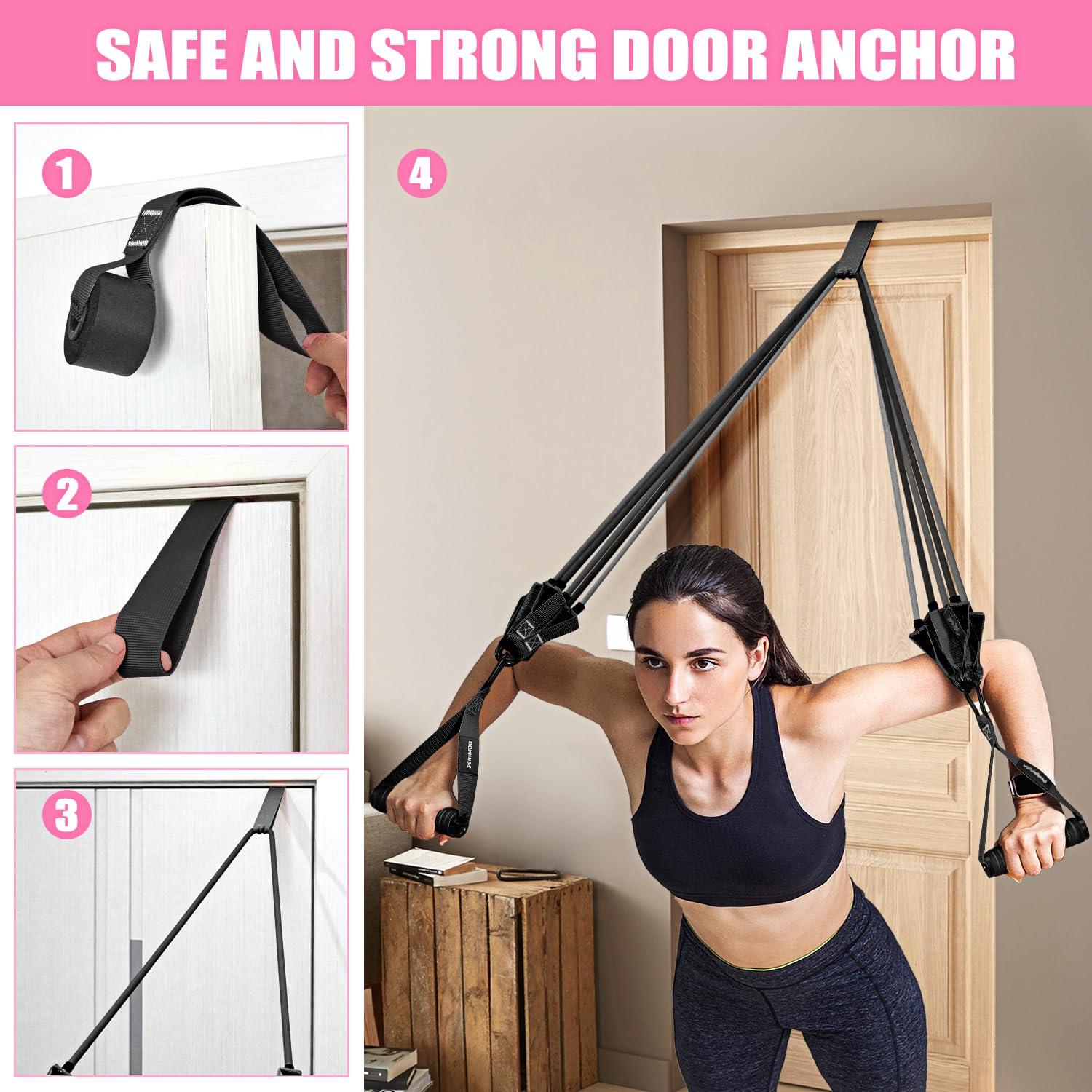 Ayombo Fascia di resistenza da donna, fasce per esercizi con manici, fasce per fitness, fasce per allenamento con ancoraggio alla porta, cinghie per caviglia, per allenamento di resistenza pesante