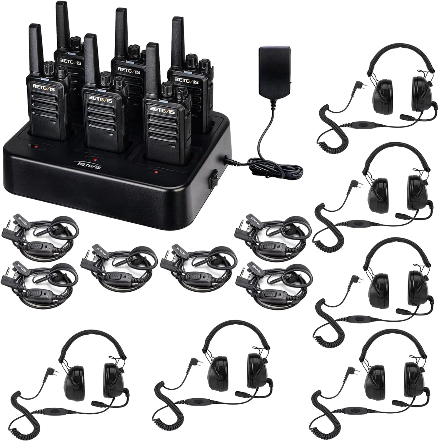 Retevis RT68 Walkie Talkies with Earpiece(6 Pack) with Foldable Two Way Radio Headset with Mic(6 Pack), Noise Reduction, Portable FRS Two-Way Radios Rechargeable