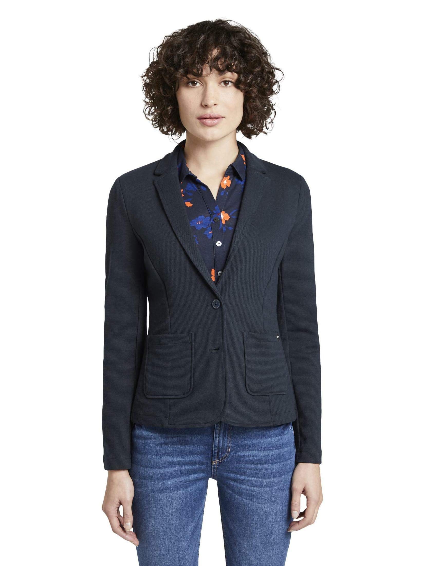 TOM TAILOR Ladies 1017124 Textured blazer, 10668 - Sky Captain Blue, XXL
