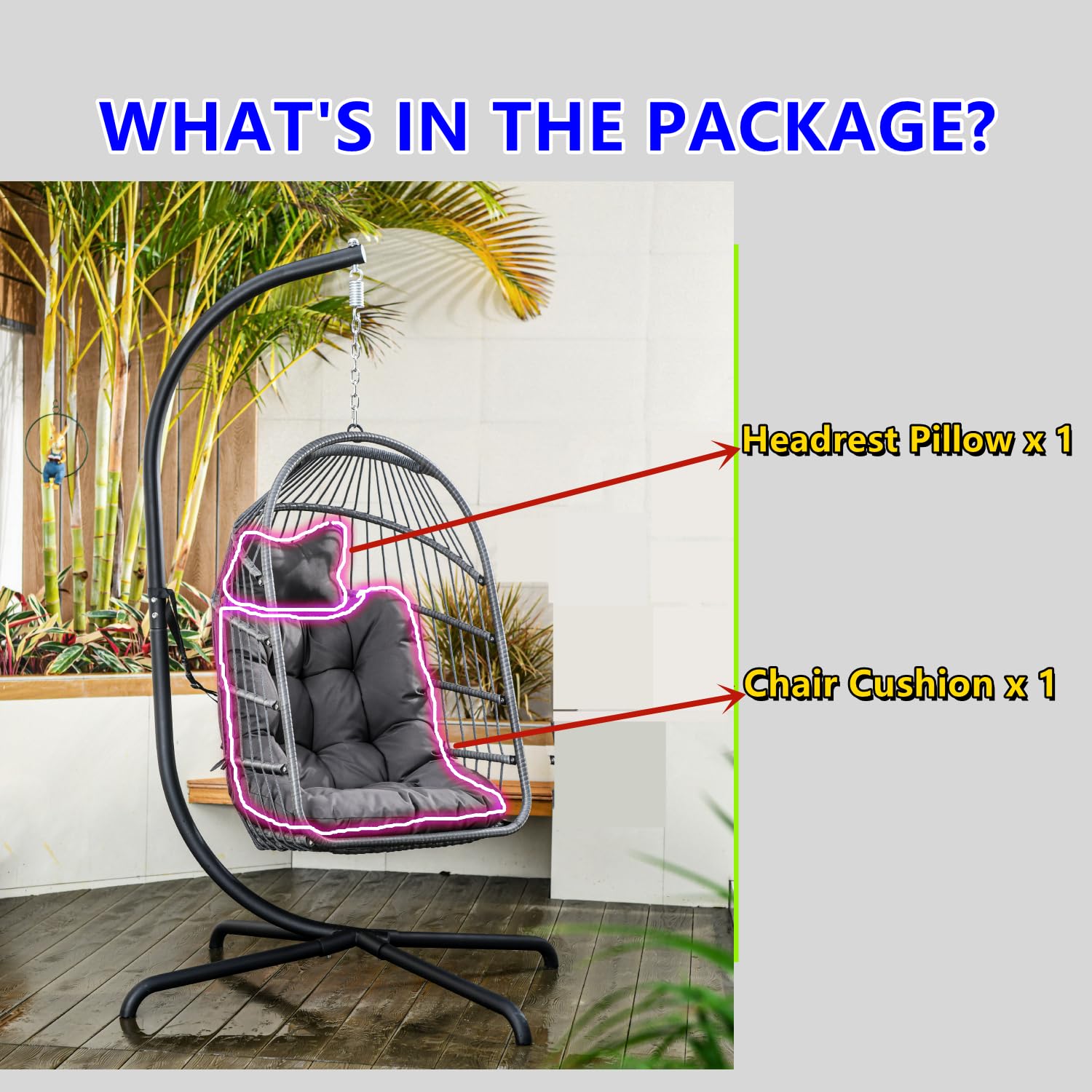 Mojia Hängesessel Kissen, Auflage für Polyrattan/Rattan Hängeschaukel Outdoor, Polster, Hängekorb, Sitzkissen Polster für Hängesessel, Schaukelkissen Rückenkissen 75x100cm (Dunkelgrau)