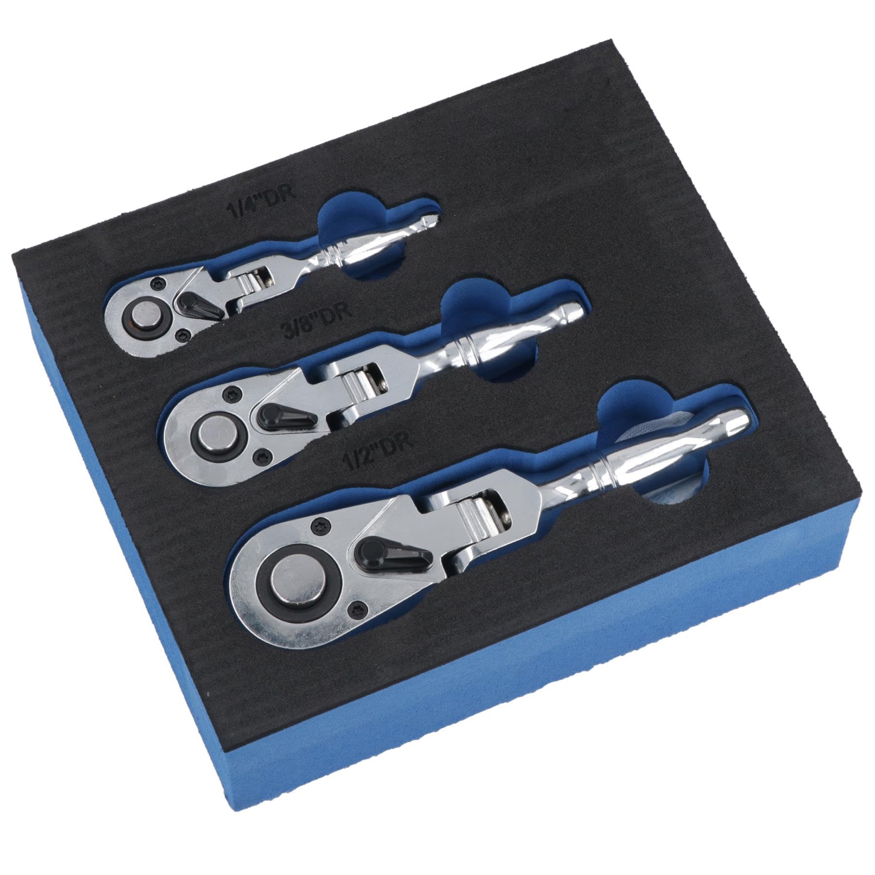 AB Tools Stubby Flexi - Set di chiavi a cricchetto reversibili da 1/4", 3/8", 1/2", 3 pezzi