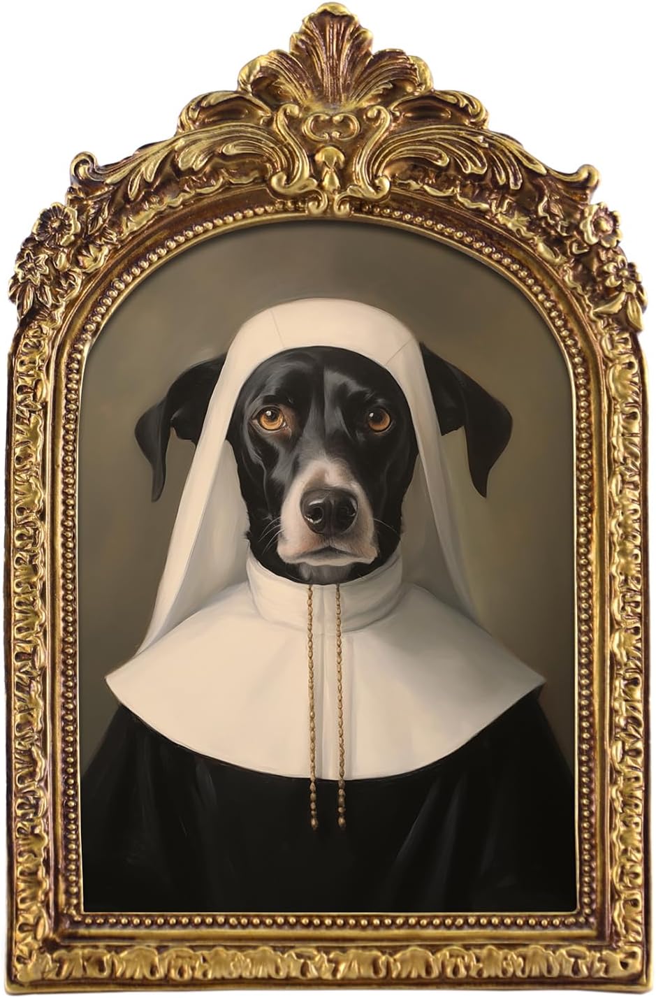 FOLKOR Gothic Wall Art Rustic Room Decor, Funky Pet Portrait Canvas Prints with Vintage Gold Frame for Tabletop Shelf Gallery Wall Decor, Funny Black and White Dog Poster Painting Artwork, 5x7