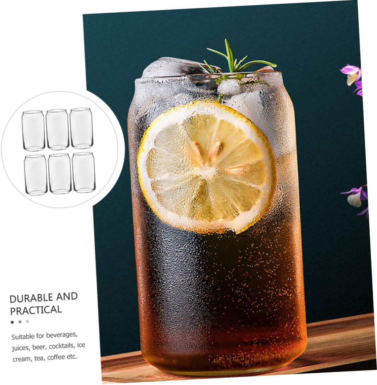 PRETYZOOM 6pcs Aesthetic Glass Can Cups Ring-pull Can Shape Beverage Glasses Bar Cocktail Cups Reusable Juice Glasses