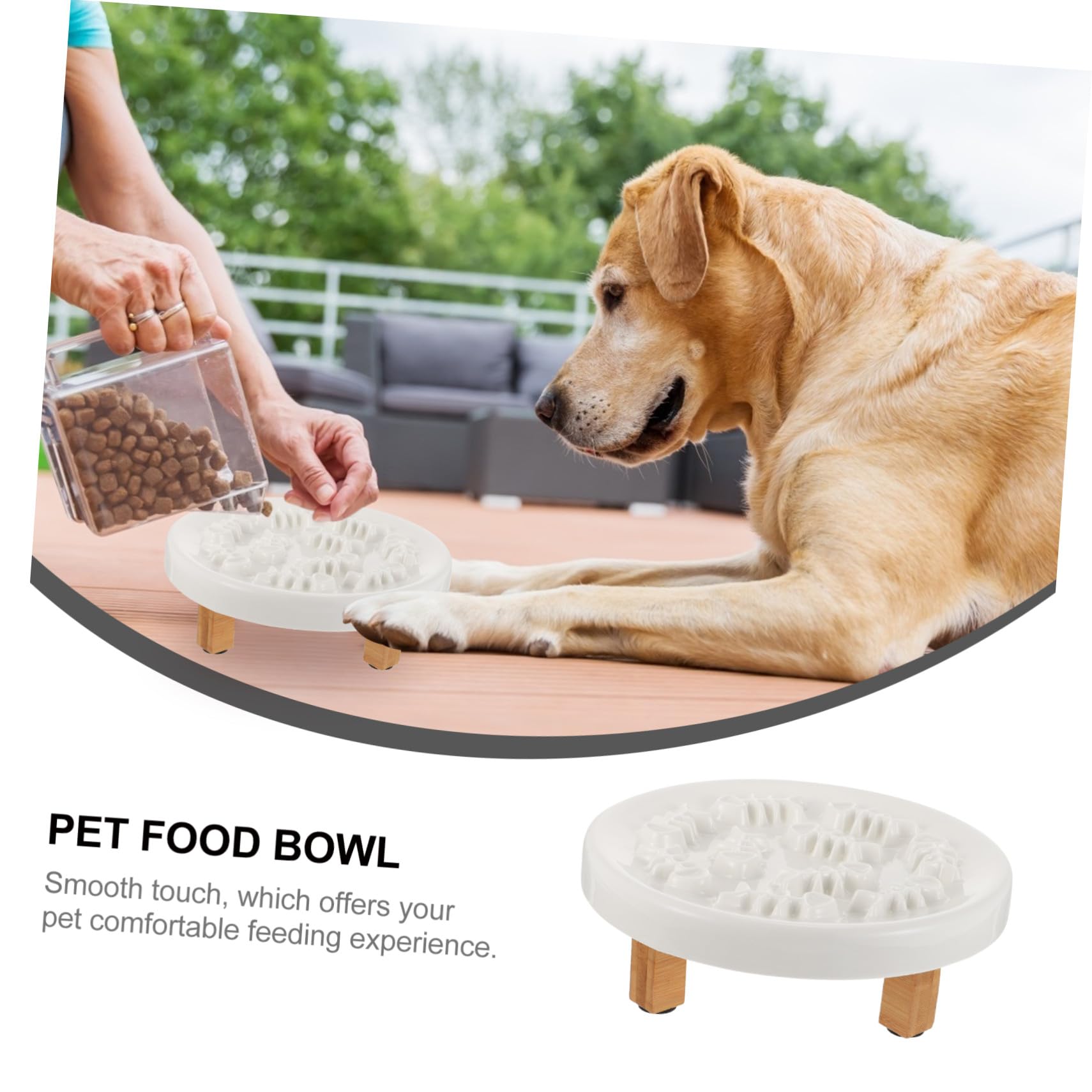 Toddmomy Comedero Lento Elevado y Soporte de Madera Protege el Cuello con Cuenco de Cerámica y Previene Caídas para Mascotas Adecuado para Perros y Gatos Pequeños