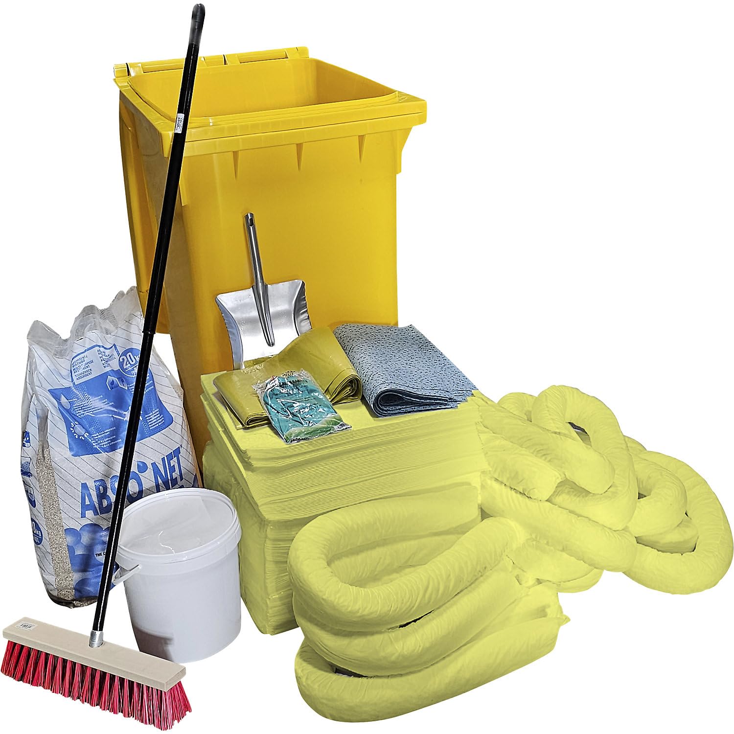 eurokraft basic | Leckage-Notfallset in Kunststoff-Tonne | Bindung 300 l, Ausführung Chemikalien, gelb