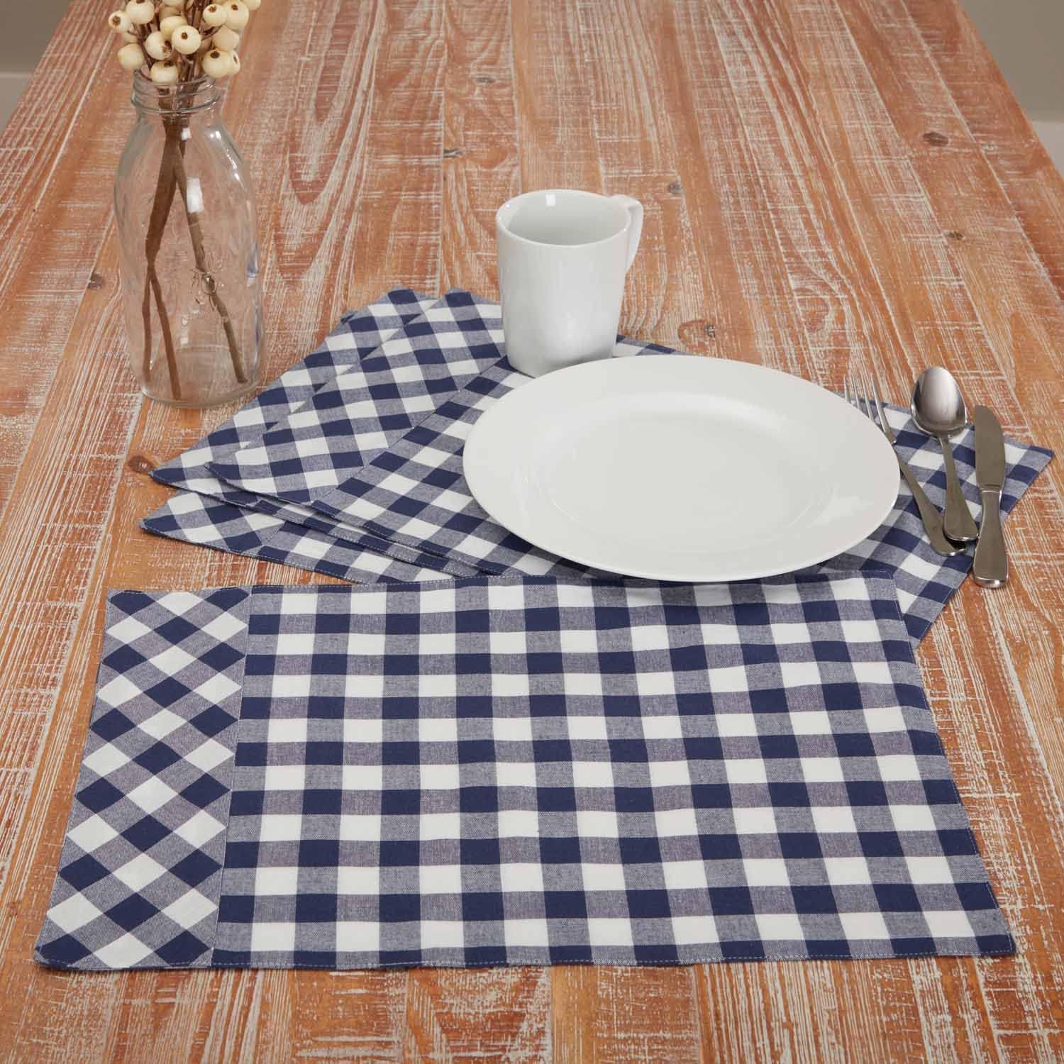 Piper Classics Vintage Check Blue Placemats, Set of 4, 12" x 18", Farmhouse, Country, Cottage, Checked Gingham Cloth Table Linens