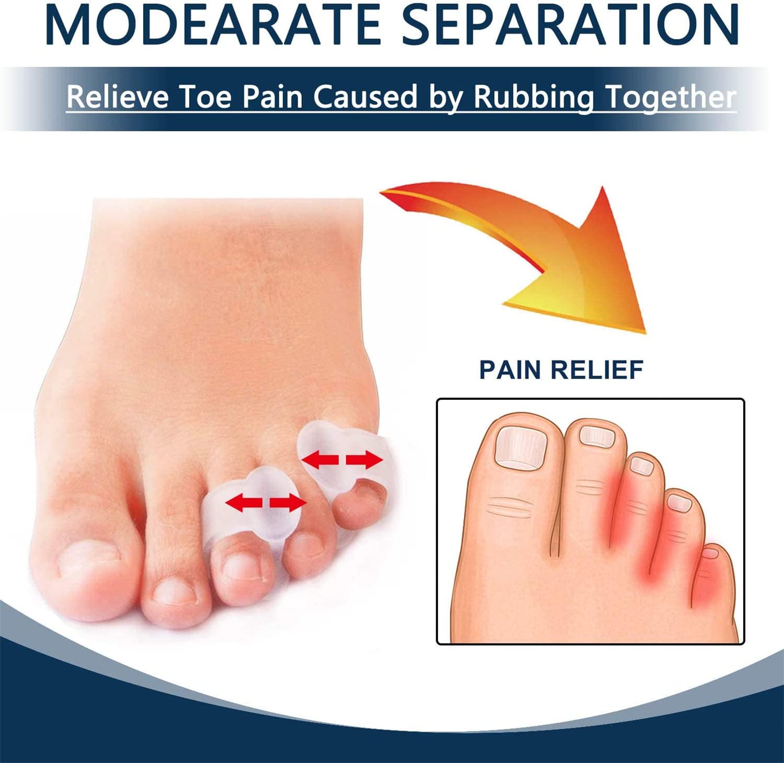 Separadores de dedos de gel Pinky Toe, 4 separadores de silicona para alivio de presión y dolor