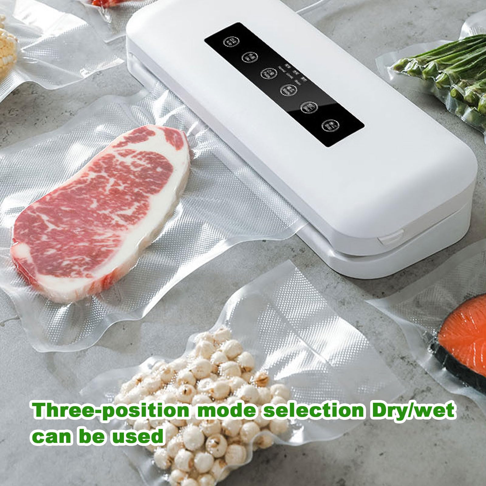 Máquina selladora automática al vacío de alimentos de 80 KPa, sellador al vacío de alimentos, modo húmedo y seco y externo para tarros y contenedores, selladores al vacío para almacenamiento de