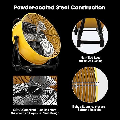 Miniatura 4 de VIVOSUN Ventilador de tambor de inclinación industrial de 24 pulgadas, resistente, 8540 CFM, alta velocidad, circulación de aire y refrigeración