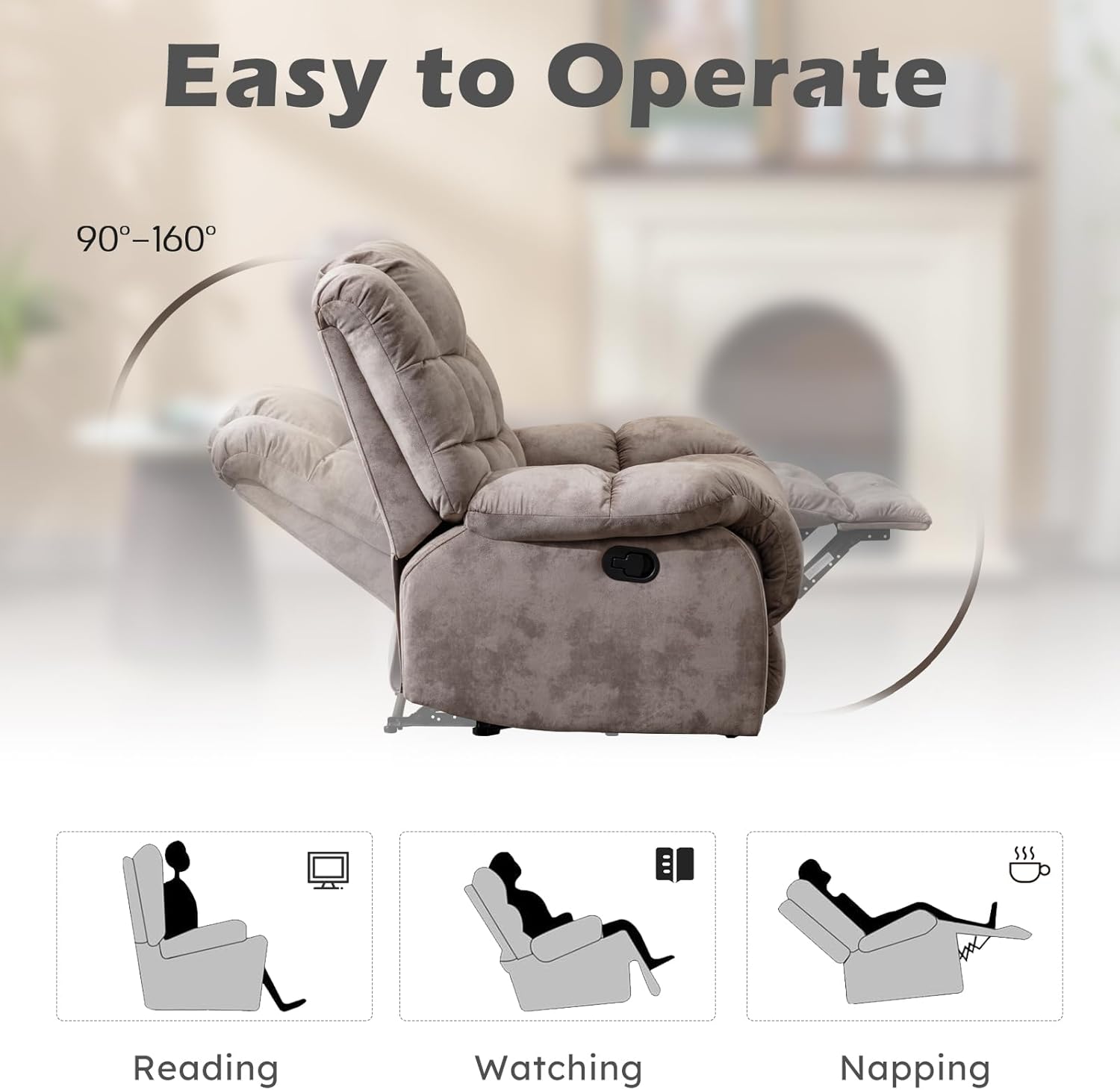 EBELLO Manual Recliner Sofa Set, Soft Fabric Reclining Living Room Set, Include Single Recliner Chair and 3 Seat Manual Recline Sofa, Light Brown