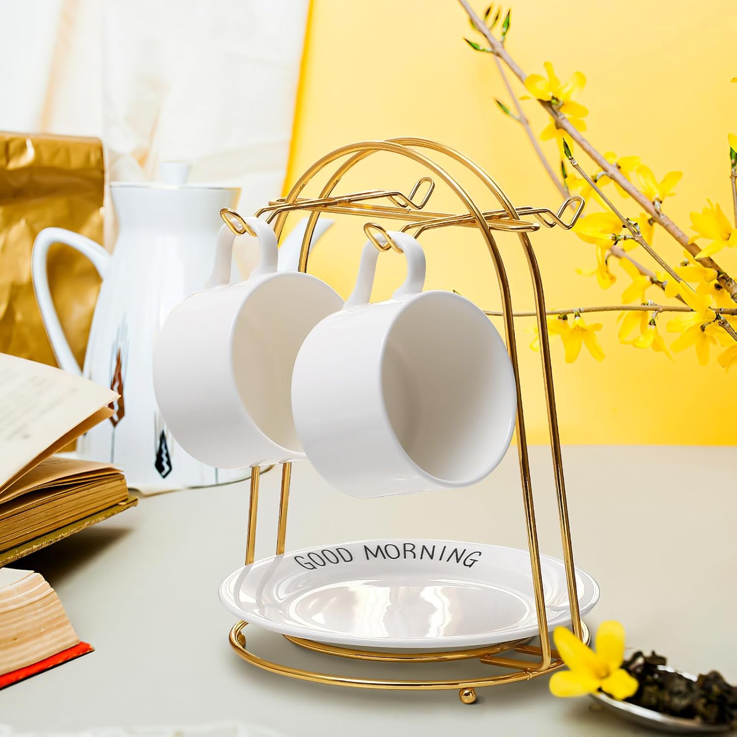 Toddmomy Cup Holder Mug Holders for Counter Saucer Display Stand for Cabinet Cup Display Stand Tea s Storage Holder Gold Coffee s Wire Rack Iron Metal