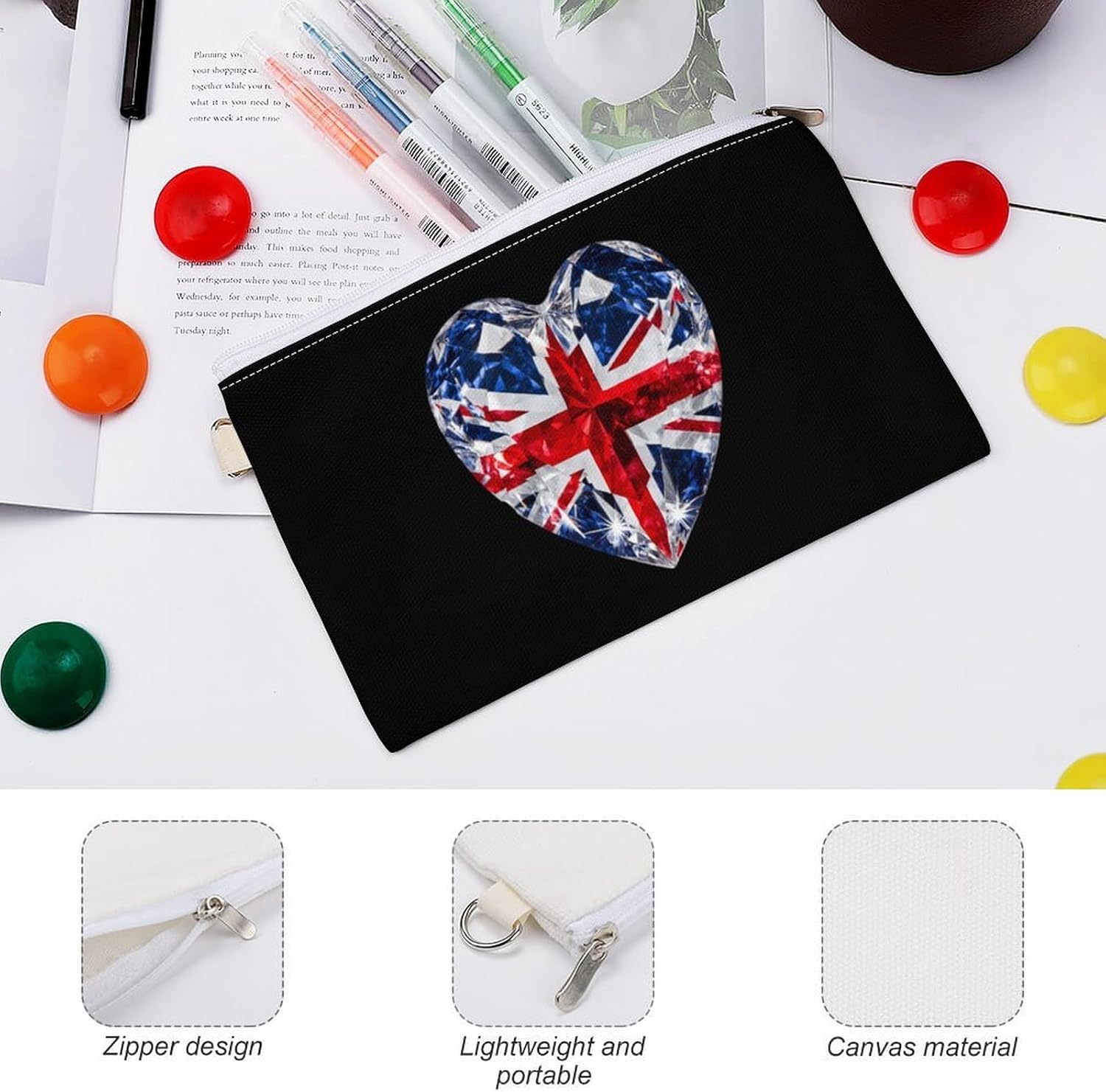 Diamond UK Flag Union Jack Heart Coin Purse Change Purse Pouch Wallet