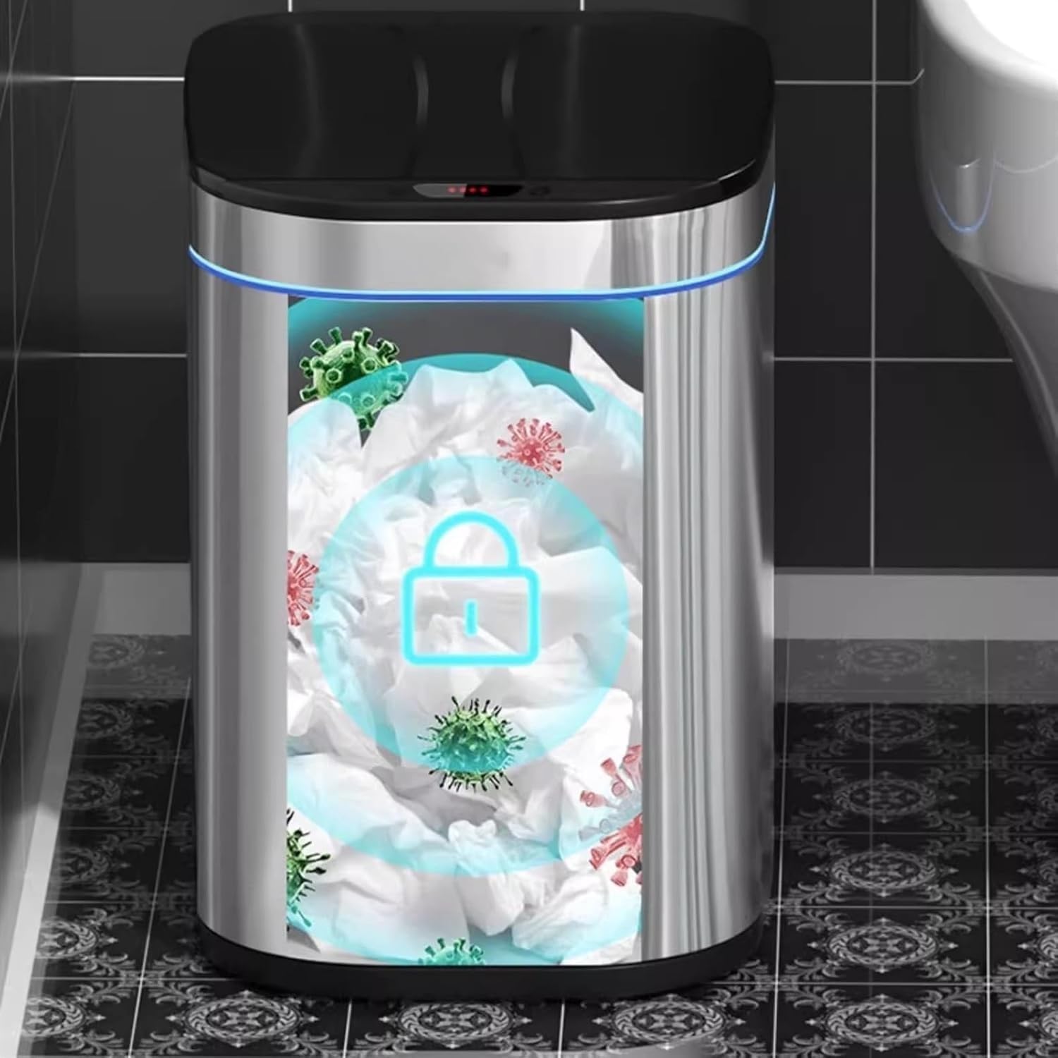 Waste Bin Stainless Steel Trash Can with Soft Close Lid, Modern Automatic Touchless with Removable Inner(Silver,12L)