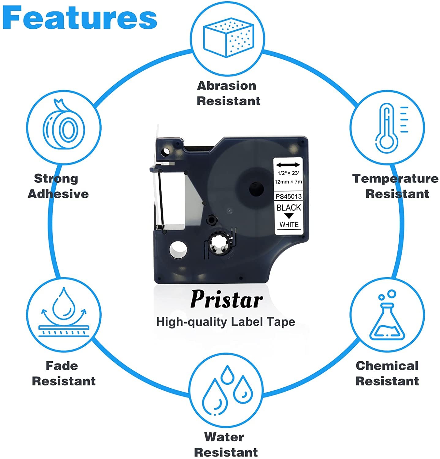6 Nastri Etichette 12mm Pristar - Compatibili Con Dynmo, Nero Su Bianco, 7m Luno - Foto 8