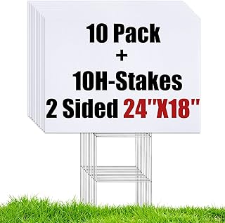 WENWELL 10 Large Blank Yard Signs with Stakes 18 x 24",Corrugated Plastic Lawn Sign kit for Estate Garage Sale,Party,Birthday,Wedding,Campaign,Parking,Make you own Outdoor Sign