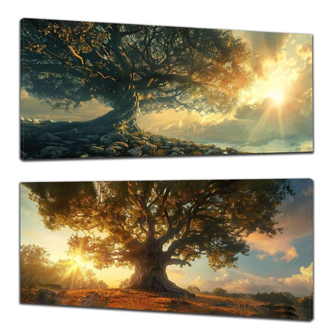 2 Pezzi tramonto Pittura Diamante, 5D Diamond Painting Albero, 40x90cm Diamond Painting Grandi Dimensioni, Strass Ricamo a Punto Croce Kit Diamond Painting per Decorazioni Natalizie Casa e Regalo P-4