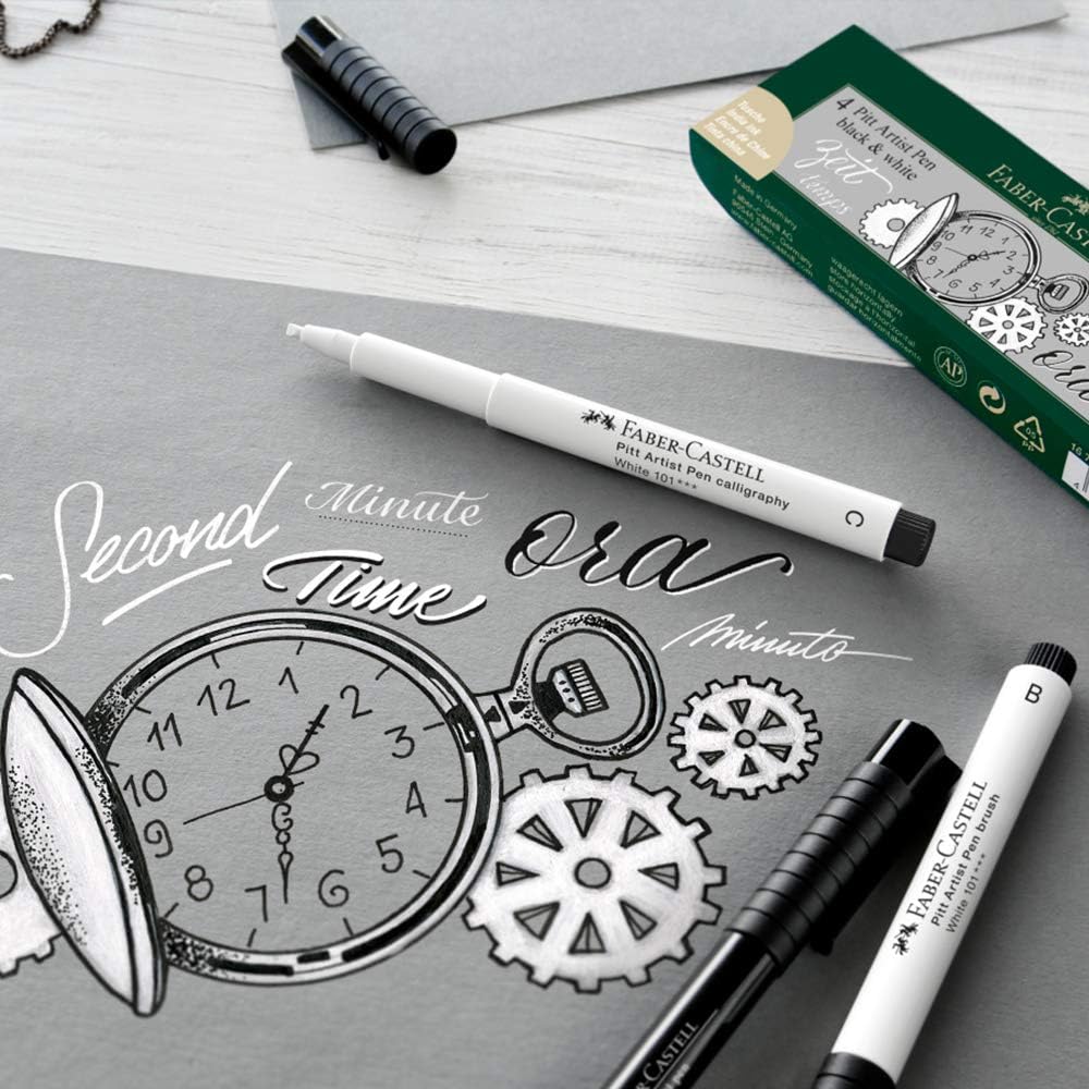 Faber Castell FC167151 PITT Artist Pen - Black/White (Pack of 4)