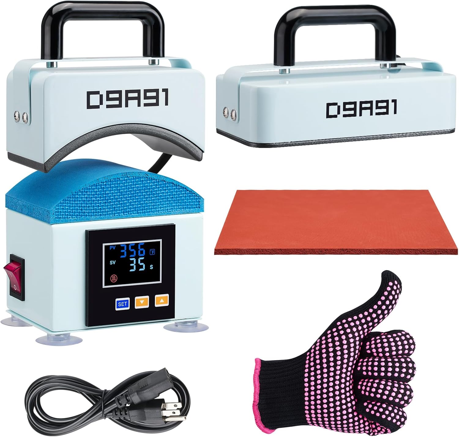 Used 2 in 1 Heat Press Machine, Hat Press Machine.for Caps, T-Shirt & More, Curved Heating Plate and Silicone Base,Heat Up Fast and Even,No Crease,LCD Digital Temperature &Timer Control-Light Blue 2in1-Light Blue