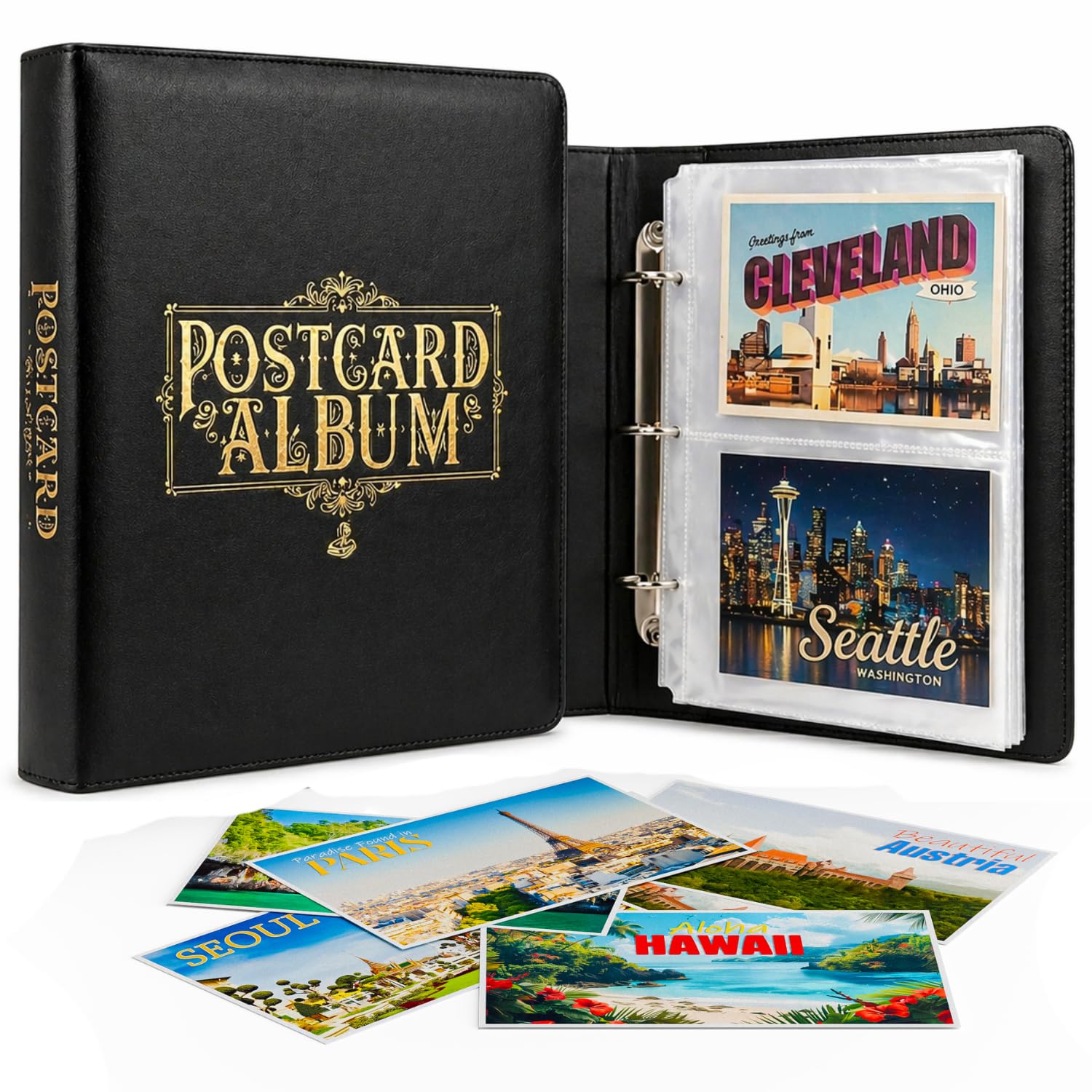 Raccoglitore per album di cartoline con maniche, raccoglitore per album di cartoline, libri, 10 x 15 cm | Elegante organizer, 50 fogli d'archivio contengono 200 cartoline. Album fotografico da viaggio, idea regalo per collezionisti