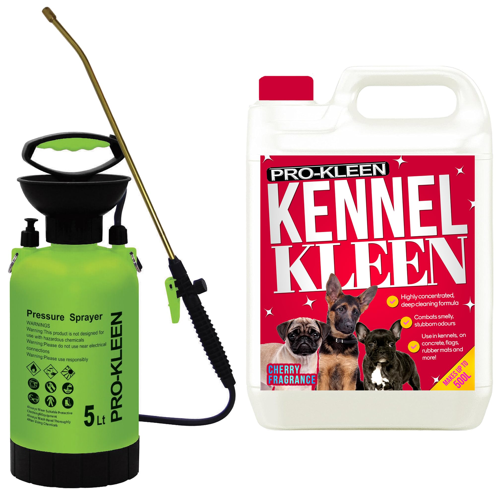 Pro-Kleen Kennel Disinfectant, Cleaner 5L With 5L Pump Pressure Sprayer, Sanitiser & Deodorise - Catteries, Hutches, Aviaries, Patios, Artificial Grass (Cherry)