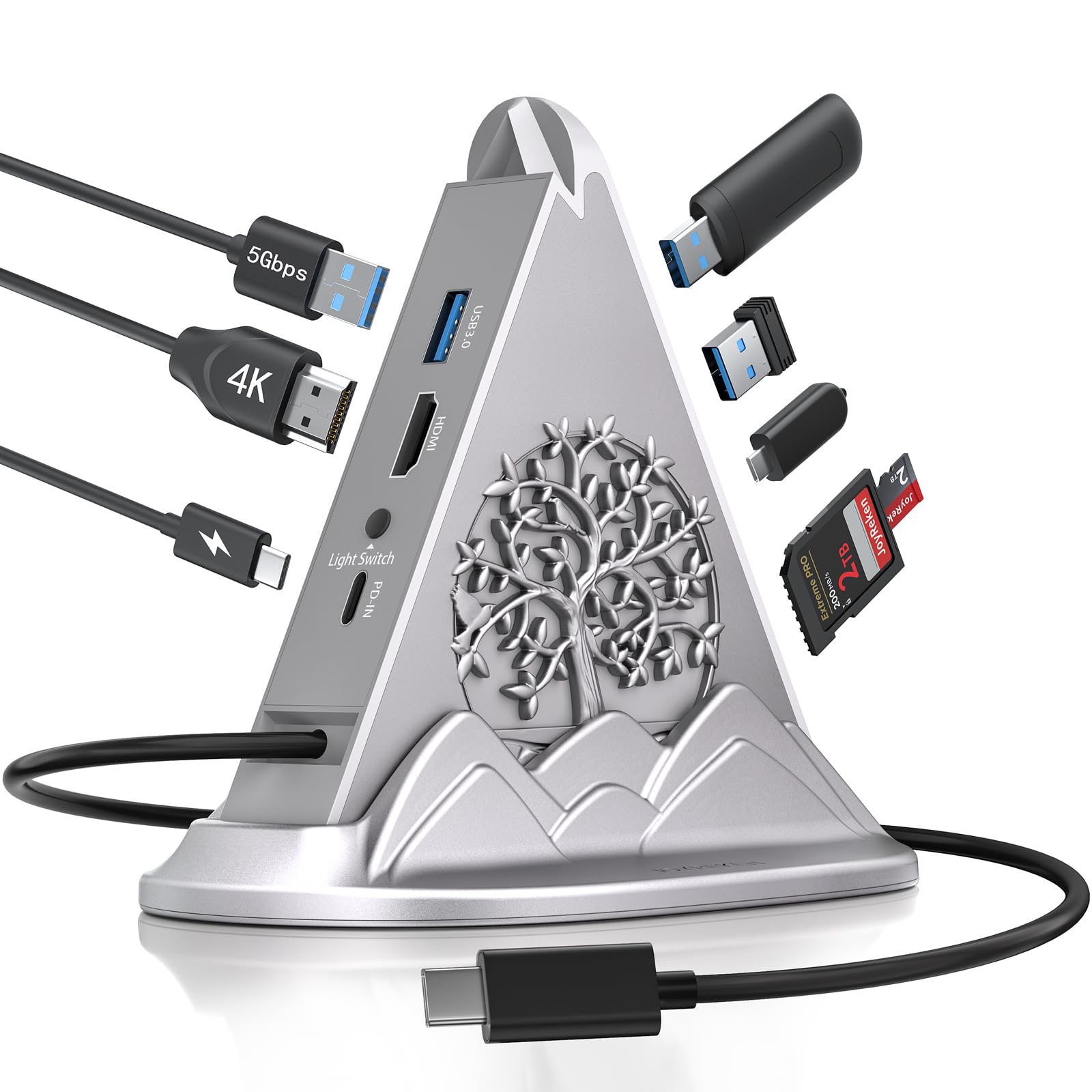 Hub USB C, hub USB C vers HDMI 8 en 1 compatible avec MacBook, iMac, iPad, Surface, XPS et autres appareils de type C (adaptateur USB C vers HDMI 4K @ 30 Hz, concentrateur 5 Gbit/s 3A1C-USB, lecteur
