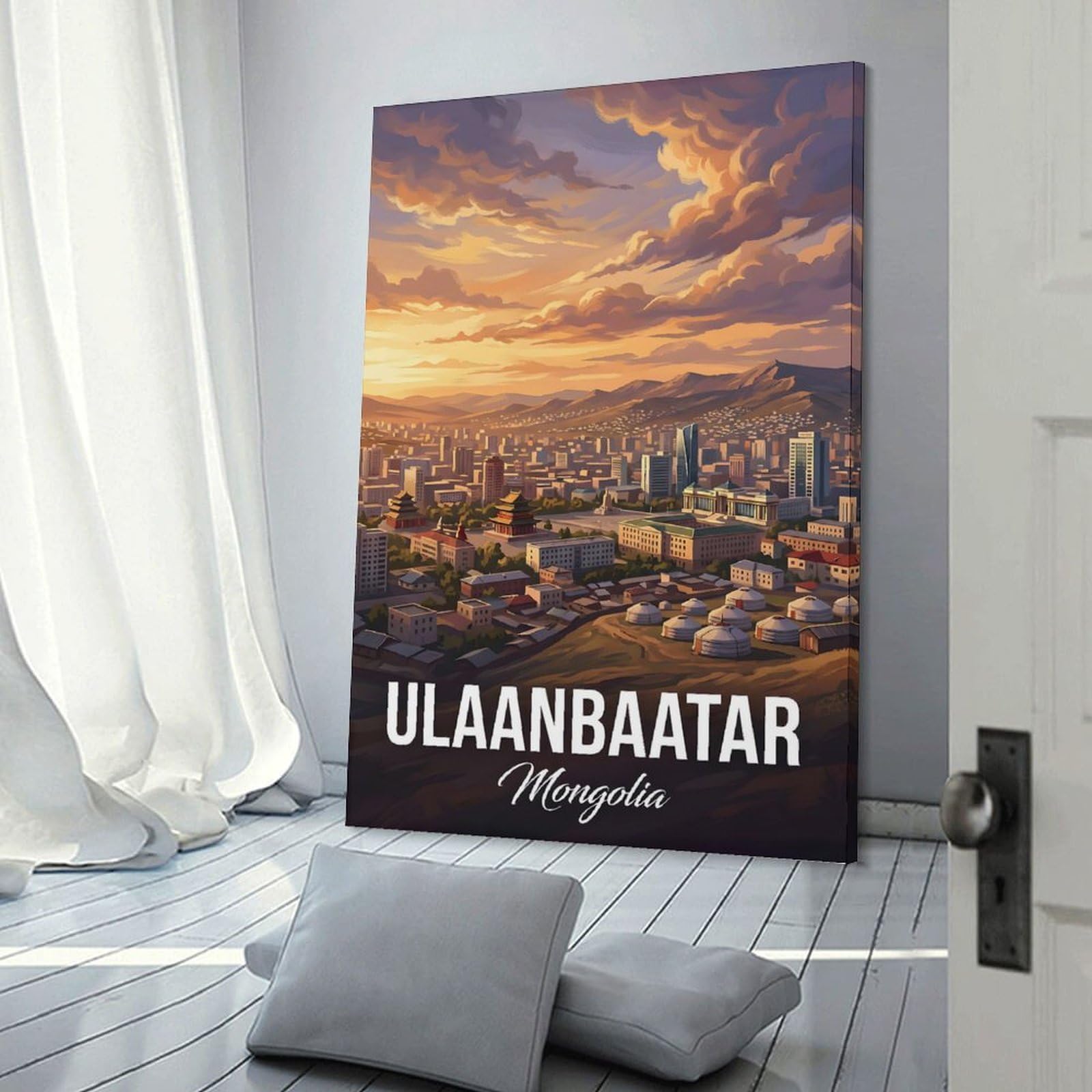 Junmoney Canvas Wall Decor Ulaanbaatar Mongolia Cityscape, 24x36inch(60x90cm), for Bedroom Decor, Cosy Corners Or Studios, Decorative Wall Art for Cosy Rooms