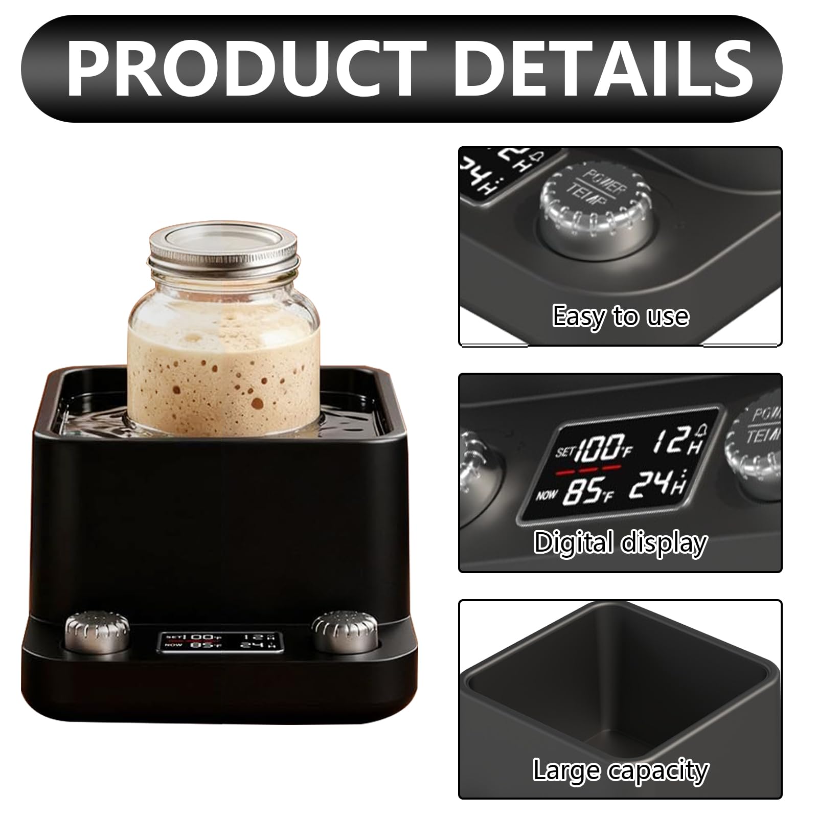 Chauffe Levain, Tapis Chauffant pour Levain Réglable au 1°F Près (70–104°F) avec Minuterie de 198 Heures et Fonction Mémoire Chauffe-levure Intelligent pour Pâtisserie Maison Fermentation du levain