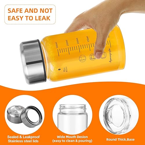 Miniatura 3 de Botellas de vidrio para jugo de 12 onzas, botellas de agua de vidrio de boca ancha con tapas y funda, para jugos, licuados, leche, proteínas,