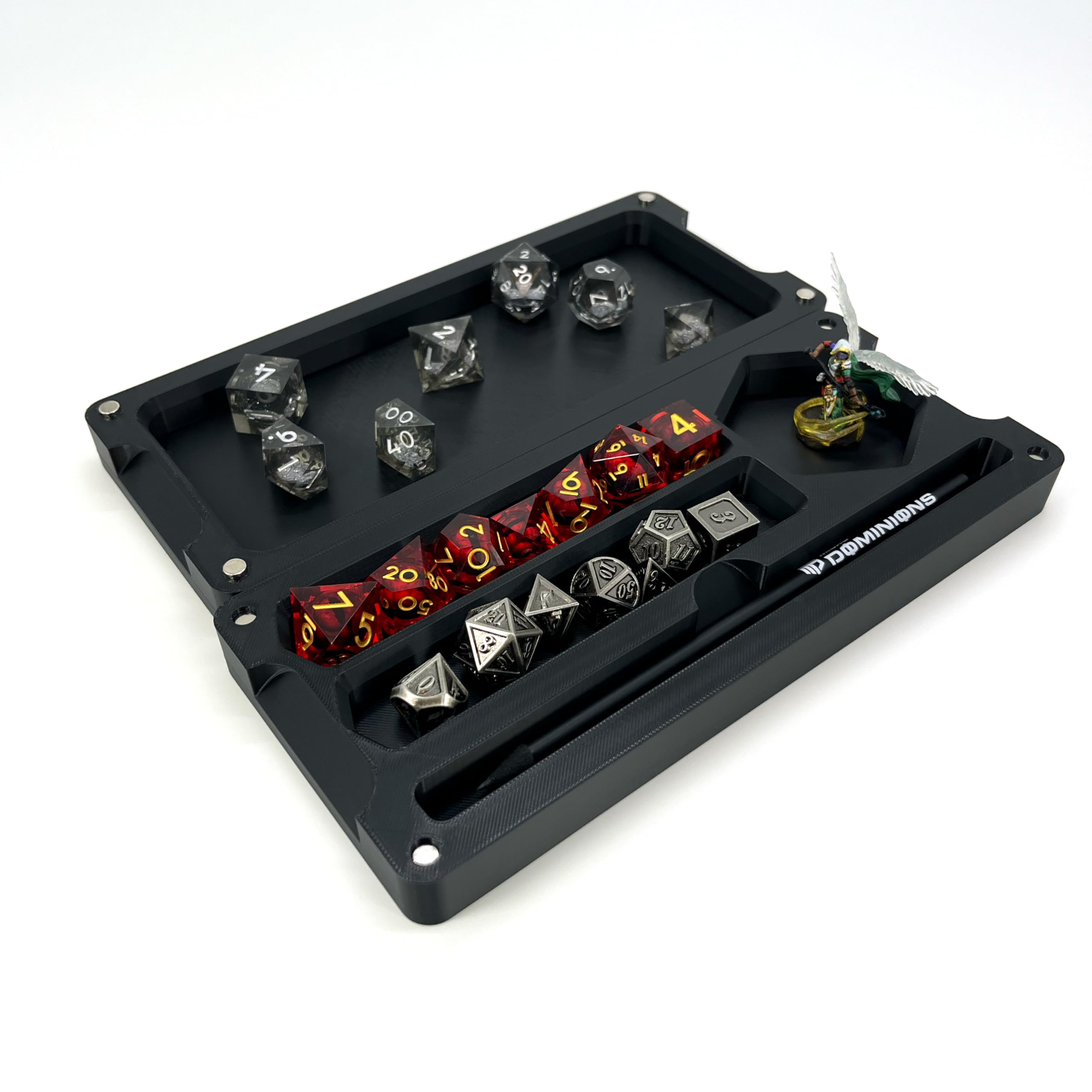 Micro Dominions - 3D Printed Black Dice Box | Modern Magnetic Lid