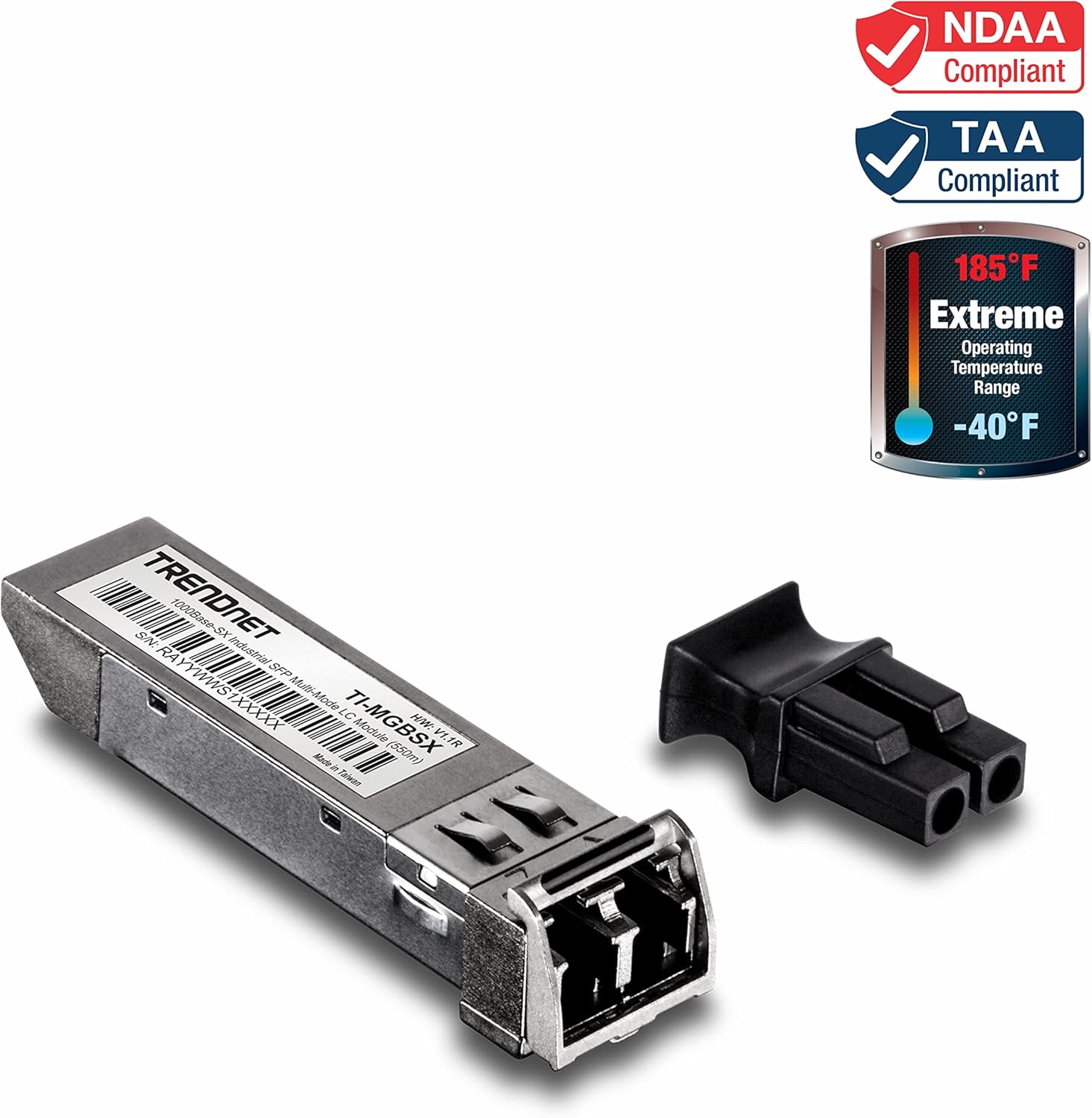 TRENDnet 1000Base- SX Industrial SFP to RJ45 Multi-Mode LC Module, TI-MGBSX, Up to 550m (1,804 Ft), IEE 802.3z, ANSI Fiber Channel, Data Rates up to 1.25Gbps, LC-Type Duplex, Lifetime Protection