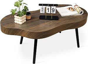 Small Irregular Coffee Table with Thick Top - Modern Industrial Rustic Brown