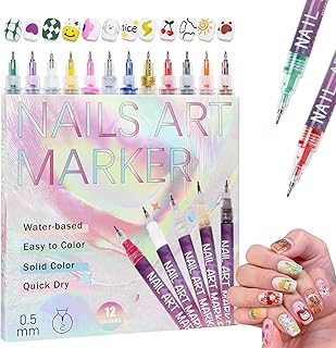 Kidology 12 Colors DIY Nail Art Pens Set | 0.5mm Ultra Fine Nail Art Marker Pens | Quick Dry Waterproof Nail Polish Pens f...
