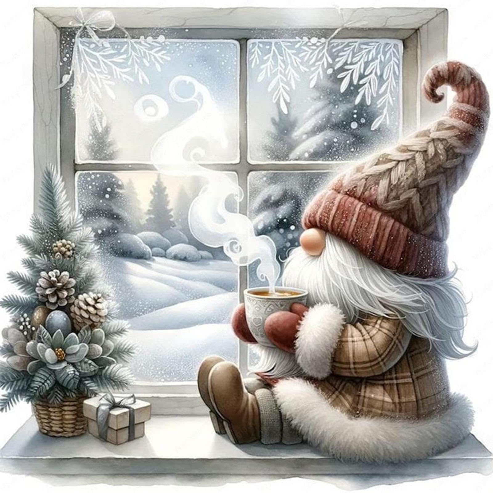 Gnome Stamped Cross Stitch Kits for Adults Beginners, 11CT Pre-Printed Embroidery Fabric with Thread, Needlepoint Craft Set for Home Kitchen Wall Decor, DIY Hobby Gift(40 * 40cm)