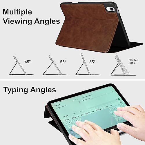 Miniatura 4 de Zinibri Funda compatible con iPad de 10.9 pulgadas 2022 A2696 A2757 A2777 con soporte para lápices, textura de piel sintética, múltiples ángulos de