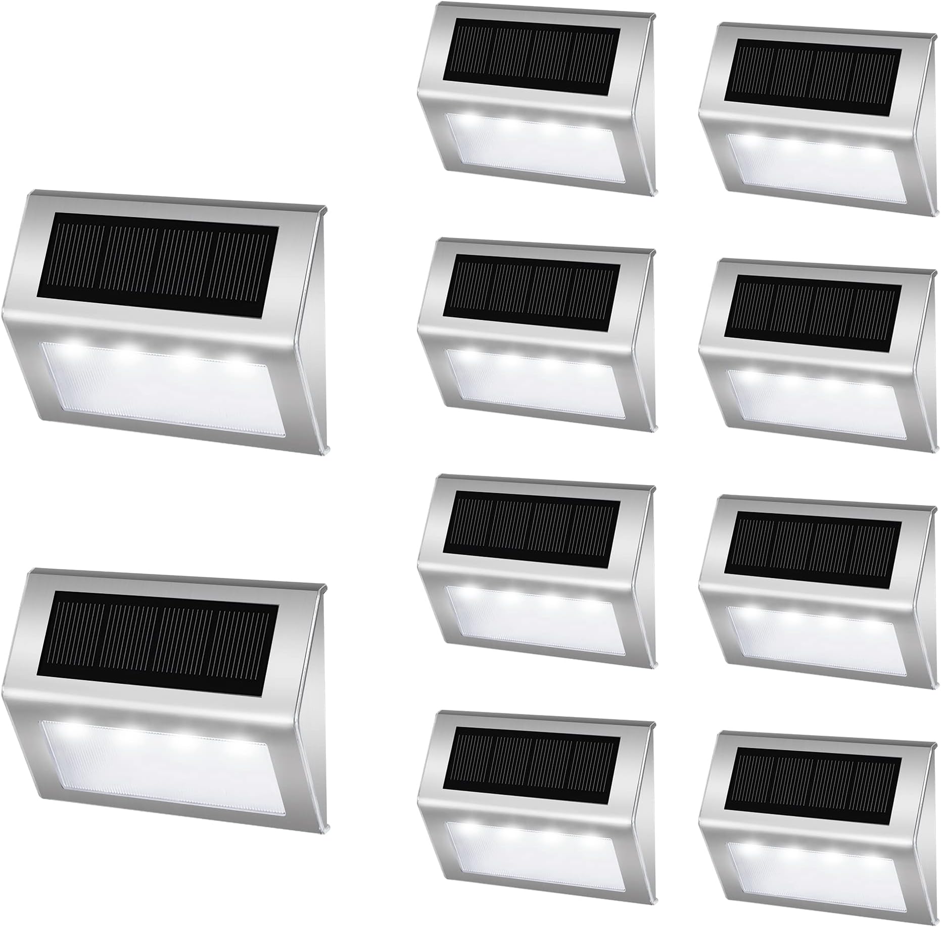 EASTERNSTAR Solar Deck Lights 10-Pack, 4 LEDs, Stainless Steel, Solar Powered, Waterproof IP44, Ideal Outdoor Lights for Step Stair Deck Fence Path Patio Pathway, Cool White
