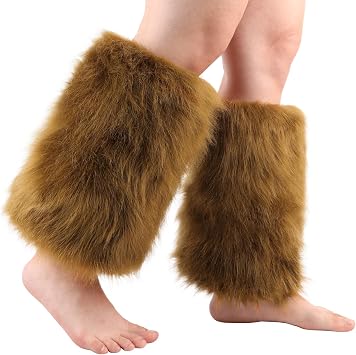 HAOAN Women Faux Fur Leg Warmers Furry Boot Cuffs Covers Winter Warm Costume Props Brown