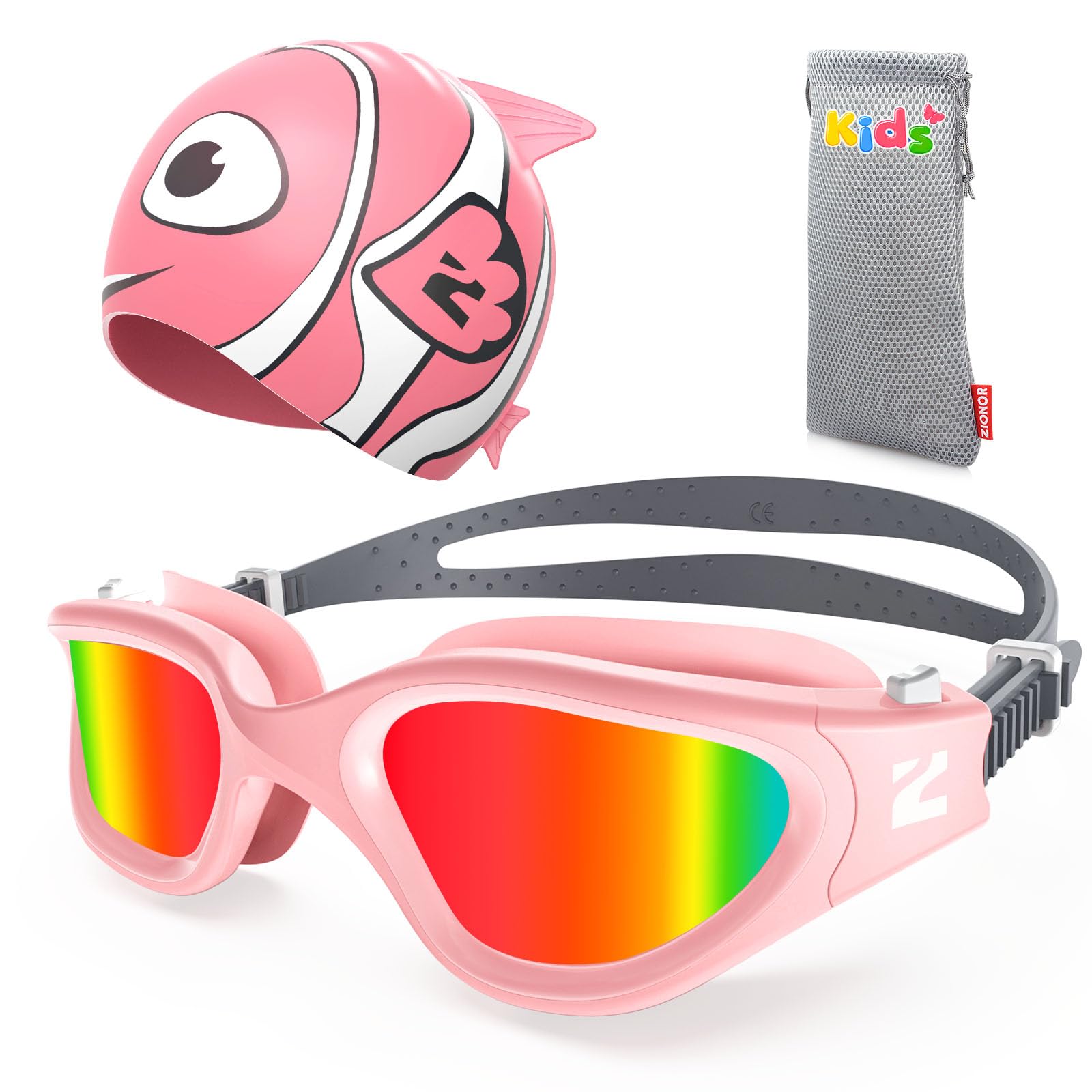 ZIONOR Kids Swim Goggles with Swim Cap, G1 MINI SE Anti-fog Swimming Goggles with Swimming Cap for Kids