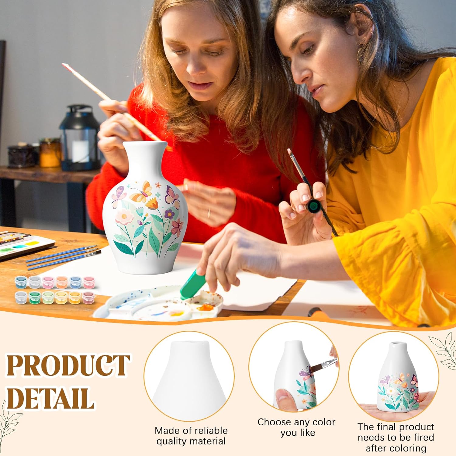 Fuyoooo 6 Sets Paint Your Own Vases Unpainted White Vases Ceramic Painting Kit for Adults with Paint Brushes, Underglaze Paints and Palettes for Christmas Birthday Party Activity Gift Art DIY Supplies