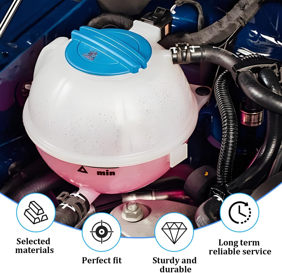 Car Coolant Reservoir Tank for OEM# 1K0121407A Jetta Passat Beetle | Vehicle coolant overflow expansion bottle with cap, screw-on cap design, engine compartment use, automotive replacement parts