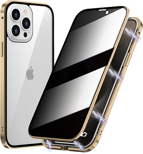 Funda de privacidad magnética de titanio para iPhone 15 Pro Max, absorción magnética antiespías, carcasa de vidrio templado de doble cara, protector