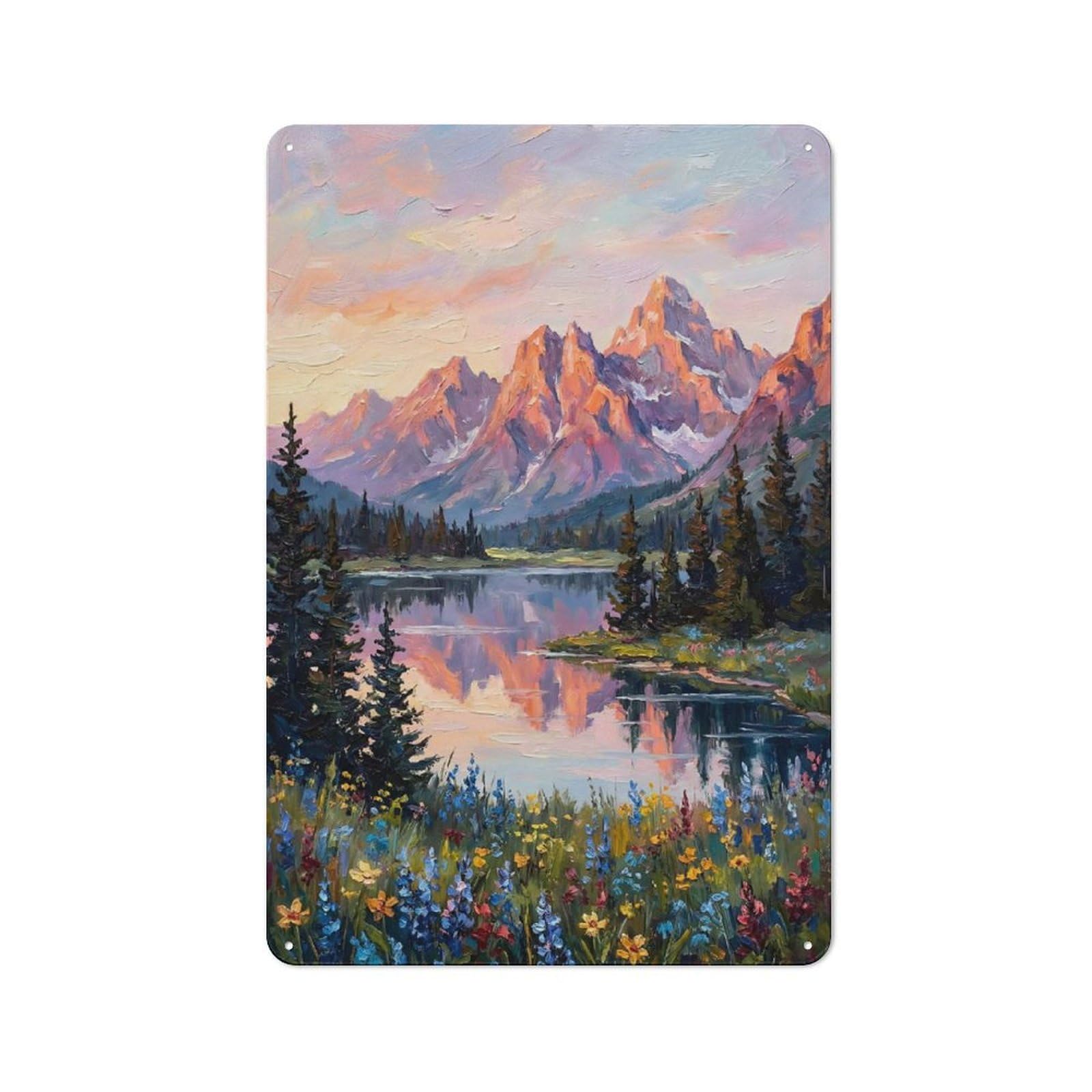 Junmoney Style Garage Metal Wall Sign 30X20cm Featuring Mountain Lake Oil Painting Landscape, Garage Wall Decor For Garage, Hobby Room, Office Or Man Cave