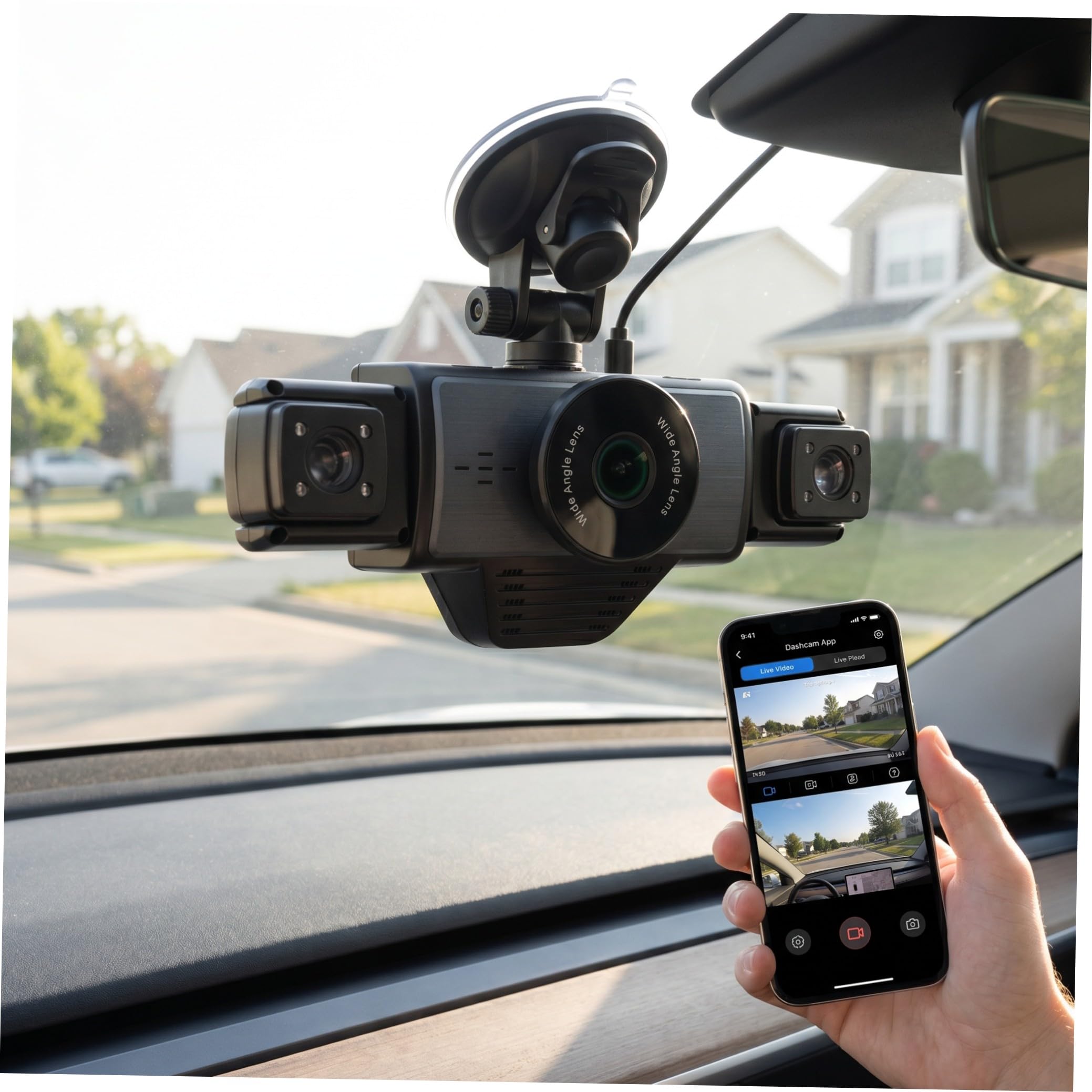 Mikikit Dash Cam Visione Notturna Infrarossi Wifi a Cinque Vie per Auto | Copertura Completa a Cinque Vie, Ampio Angolo, Registrazione Loop, Abs Nero