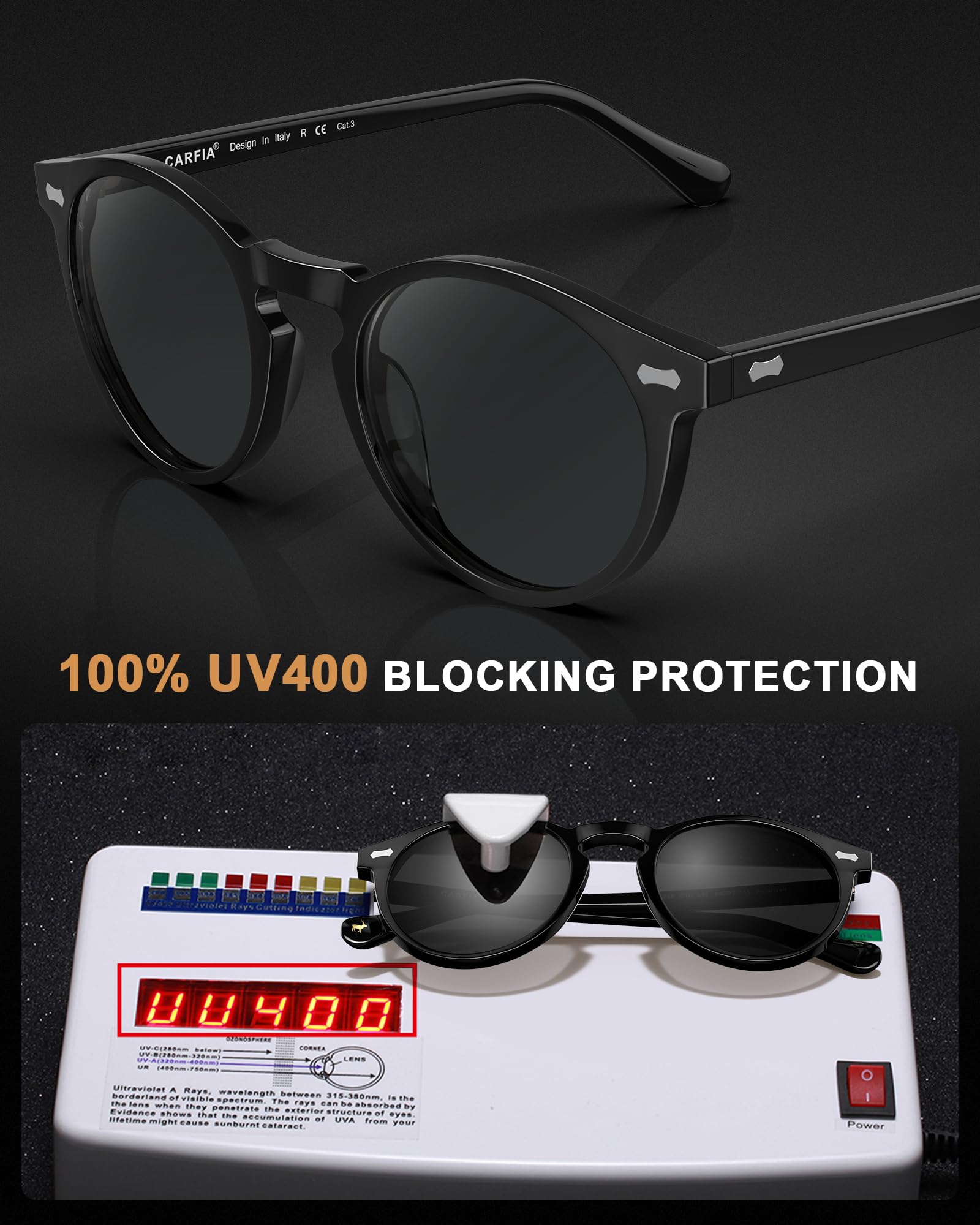 CARFIA Polarisierte Sonnenbrille Herren Männer Fahrenbrille Runden Rahmen mit Lederetui
