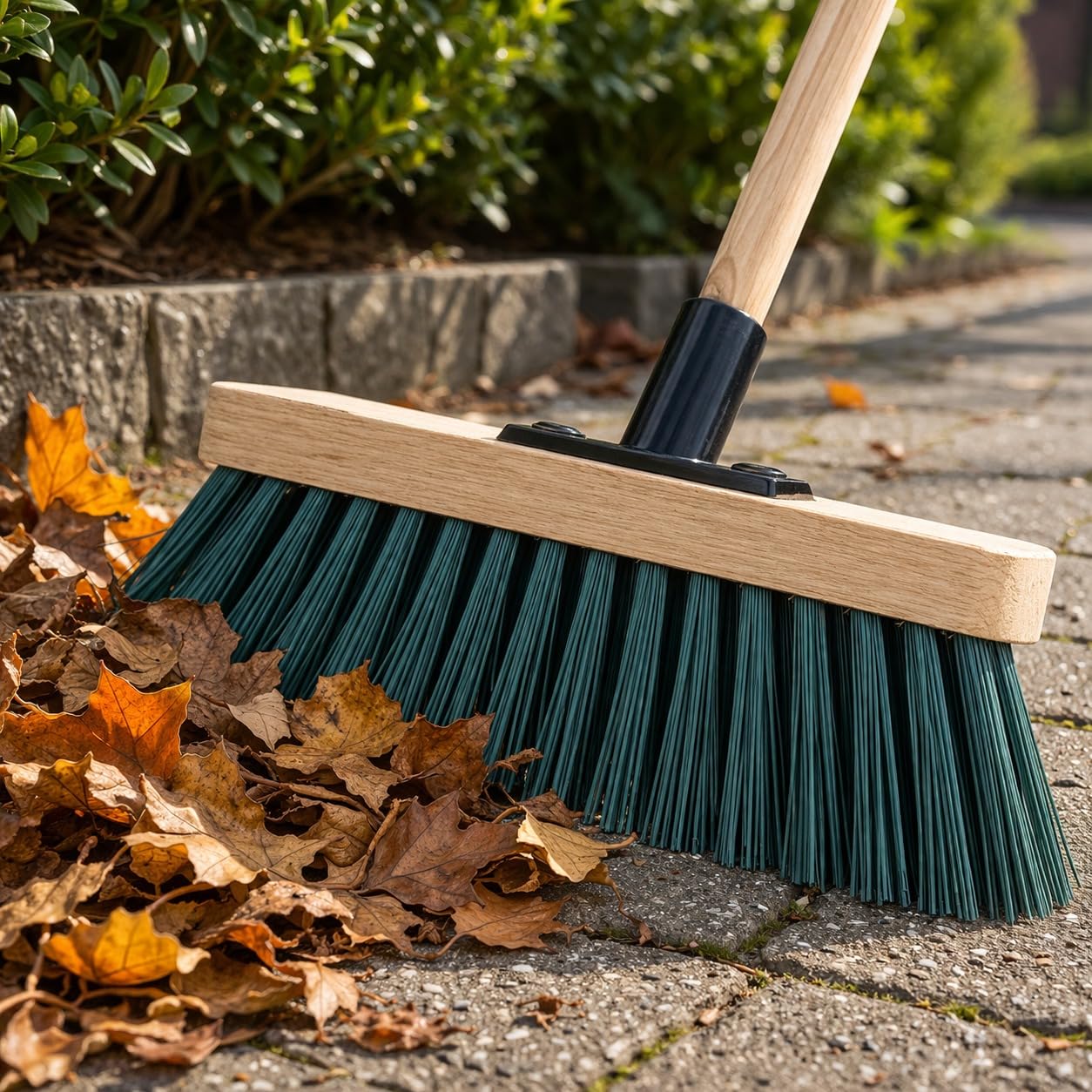 Ls Brush Green Ls 12” Sweeping Brush Outdoor Broom Heavy Duty Pvc Bristles Yard Brush With Wooden Handle Garden Brooms For Cleaning Patio Yards Warehouse And Garage (Green)