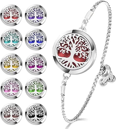 Essential Oil Diffuser Bracelet Aromatherapy Locket Adjustable Stainless Steel Tree