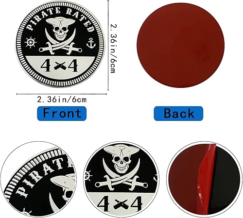 Miniatura 6 de Insignia de pirata emblema de automóvil, 4 x 4 de metal para automóvil, insignias de metal 3D, emblemas redondos, calcomanías B, calcomanías