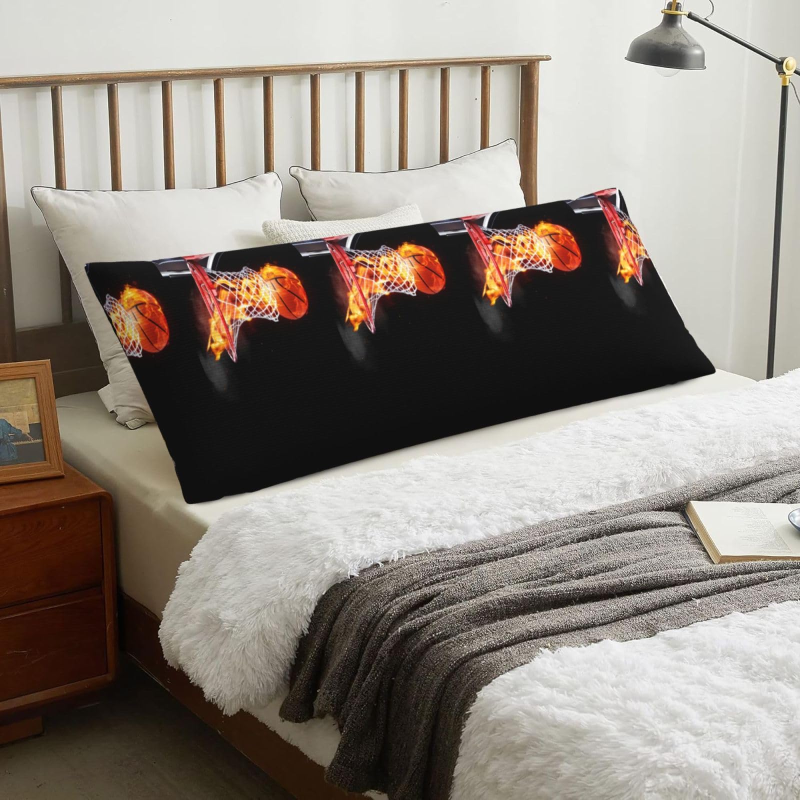 Basketball Sports Flame Ball, Body Pillow Cover with Zipper,Long Body Pillowcase 20 x 60 in