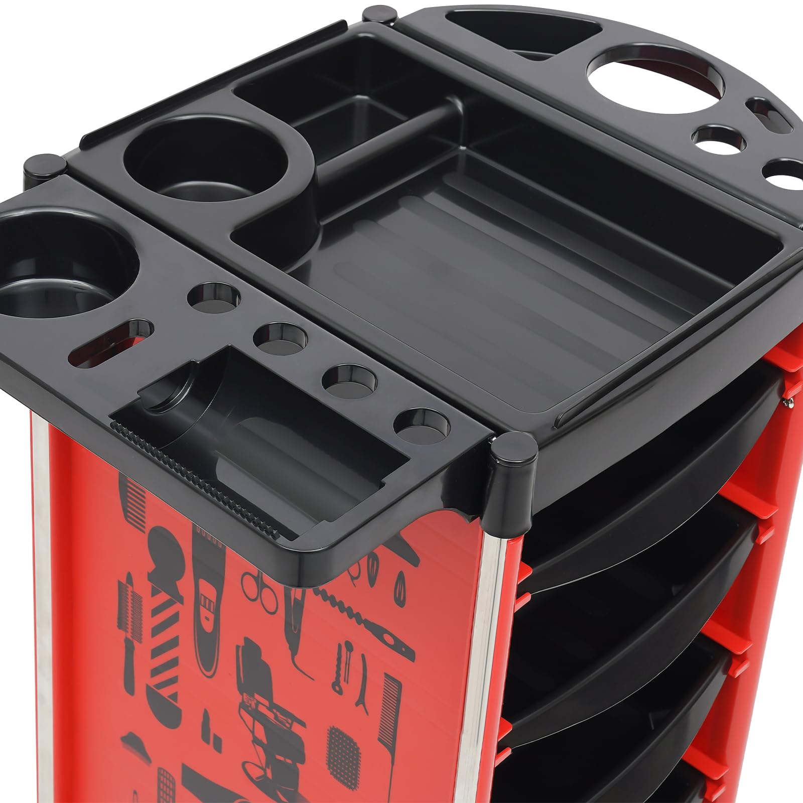 Carrello da Parrucchiere a 6 Ripiani, Carrello Multifunzionale con cassettiera, Carrello da Parrucchiere in plastica ABS con Ruote per l'organizzazione di cancelleria e Trucco, Rosso