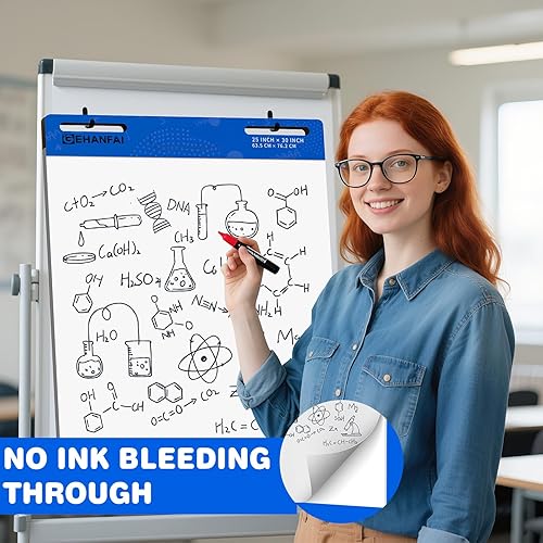 Miniatura 5 de 60 hojas adhesivas de caballete de 25 x 30 pulgadas, papel de caballete autoadhesivo blanco, ideal para profesores virtuales y estudiantes, papel de